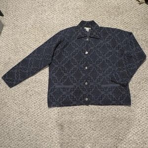 Jillian Jones 100% Wool Blue Cardigan Sweater Women's XL Abalone Buttons EUC